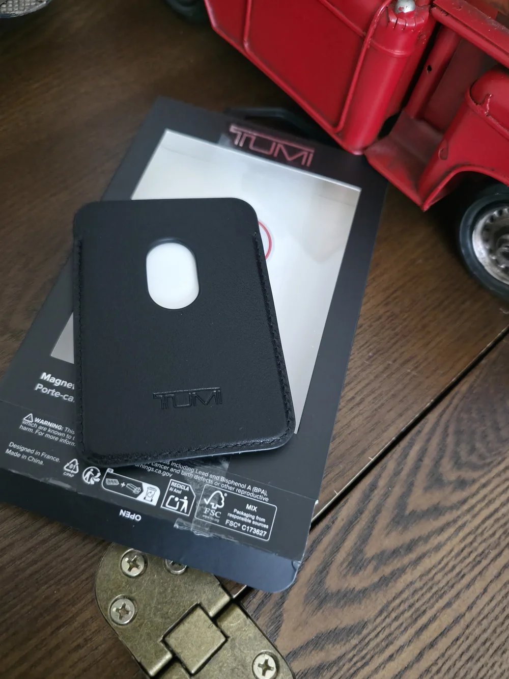 TUMI Black Leather Magnetic Card Pocket Phone Case